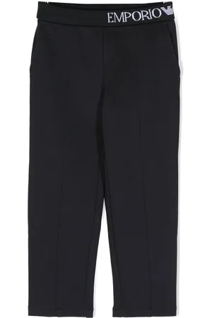 Emporio Armani Logo-waistband twill straight-leg trousers