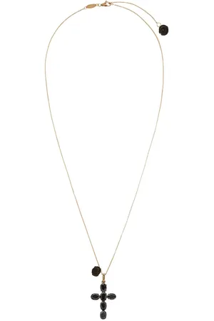 Dolce & Gabbana 18kt yellow Devotion cross black sapphire and jade necklace