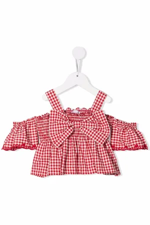 MONNALISA Gingham ruffle-bardot blouse
