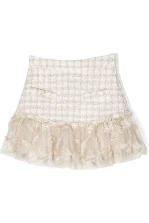 PATACHOU Embroidered-hem tweed skirt