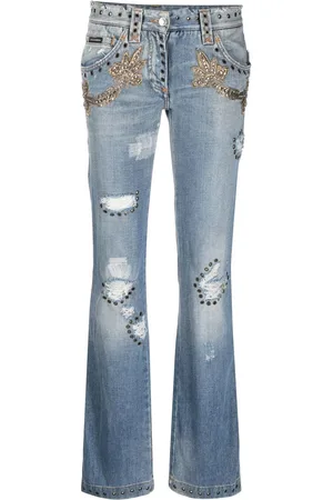 Dolce & Gabbana 2000s embroidered distressed jeans