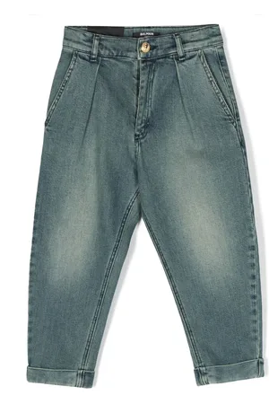 Balmain Pleat-detail logo-patch jeans