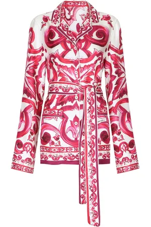 Dolce & Gabbana Majolica-print belted silk shirt