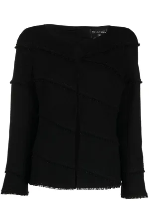 CHANEL 2008 frayed detailing single-breasted jacket