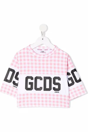 GCDS Gingham-pattern short-sleeved top