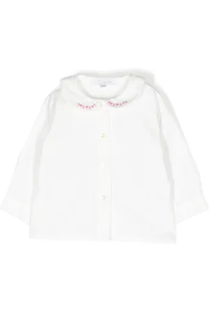 Mariella Ferrari Floral-embroidered bib-collar shirt