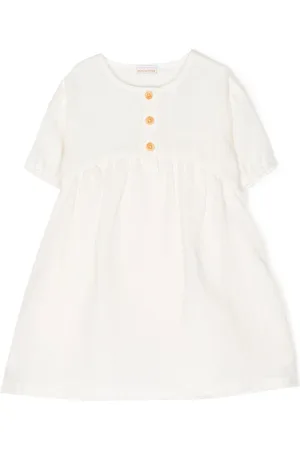 Miki House Embroidered-logo flax dress