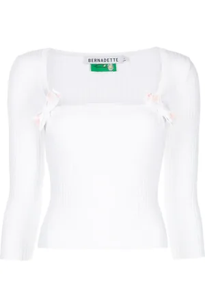 Bernadette Ribbed-knit bow-detail top