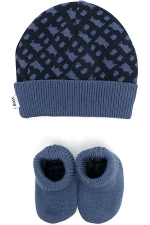 HUGO BOSS Geometric intarsia hat and slippers set