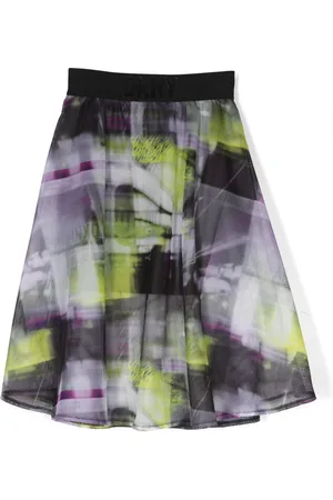 DKNY Abstract-print mesh flared skirt