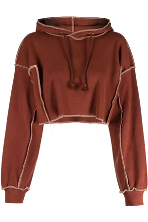 Baserange Exposed-seam fine-ribbed cropped hoodie