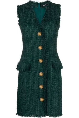 Balmain V-neck buttoned tweed minidress