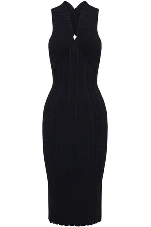 DION LEE Snakeskin sleeveless knitted midi dress
