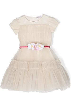 MONNALISA Floral-appliqué tulle dress