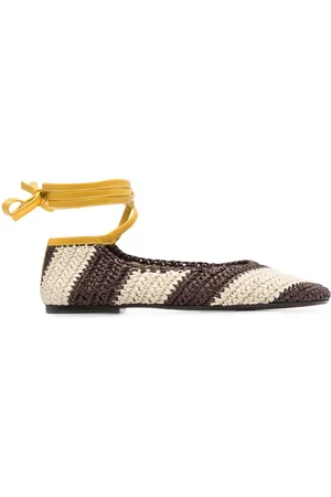 La DoubleJ Veneziana striped raffia ballerina shoes