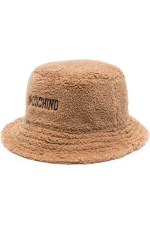 Moschino Embroidered-logo faux-shearling bucket hat