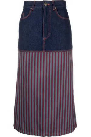 Jean Paul Gaultier 1990s striped panelled denim skirt