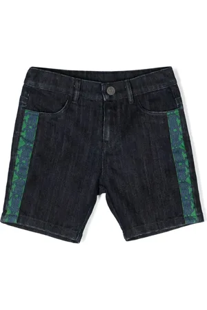 Roberto Cavalli Embroidered-logo panelled denim shorts