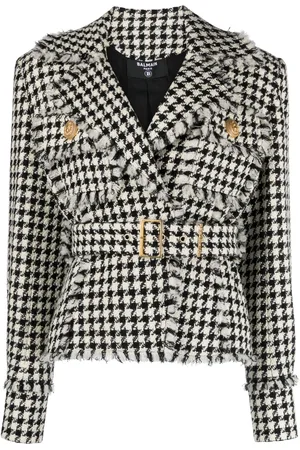 Balmain Houndstooth tweed belted jacket