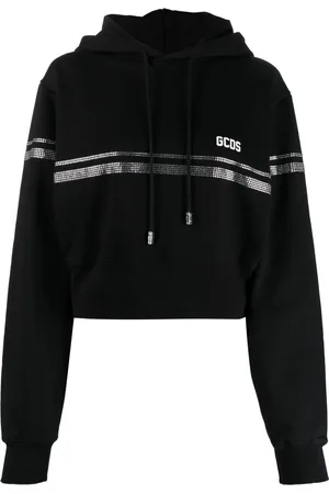 GCDS Crystal-embellished cropped cotton hoodie