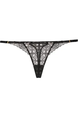 BORDELLE Lace-embroidered semi-sheer thong
