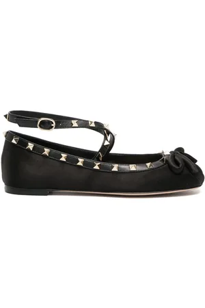 VALENTINO GARAVANI Rockstud satin ballerina shoes