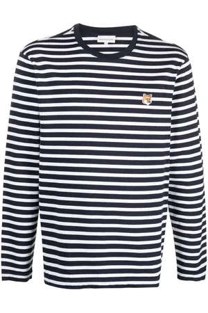 Maison Kitsuné Fox-motif striped cotton T-shirt