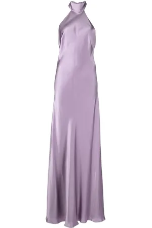 Michelle Mason Backless halter-neck tie gown