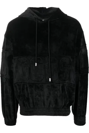GCDS Logo-patch velvet hoodie