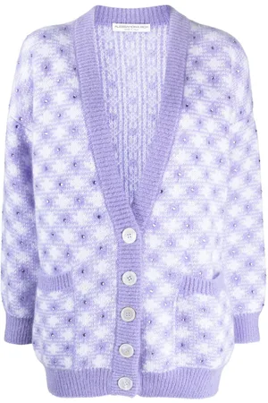 Alessandra Rich Vichy-intarsia crystal-embellished cardigan