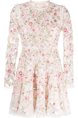 Needle & Thread Floral-embroidery round-neck dress