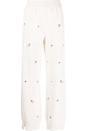 Barrie Floral-embroidery cashmere trousers