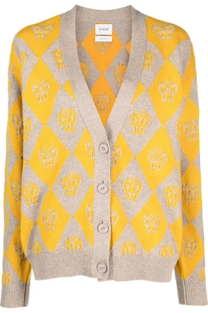 Barrie V-neck intarsia-knit cardigan
