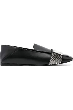 Sergio Rossi Crystal-embellished leather ballerina shoes