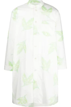 BODE Leaf-print band-collar shirt