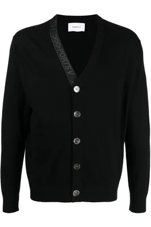Ports V Logo-tape ribbed V-neck cardigan