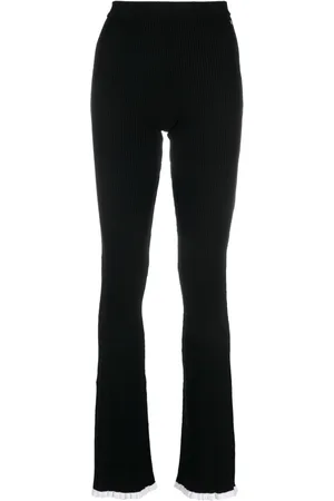 Msgm Intarsia-knit logo high-waisted trousers