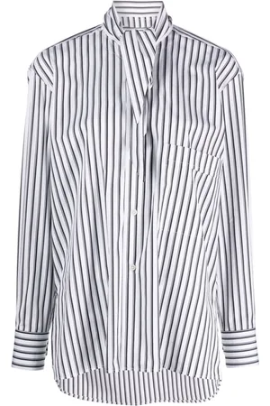 Plan C Pussy-bow collar striped shirt