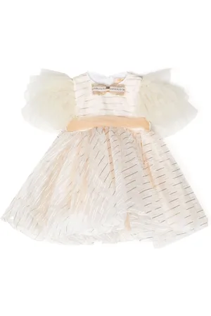 SPERANZA Tulle-sleeves striped organza dress