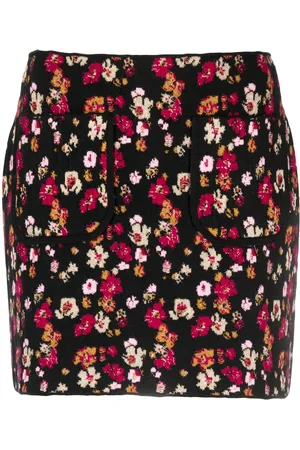 Barrie Floral-print cashmere miniskirt