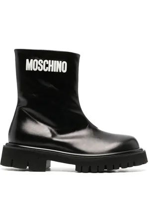 Moschino Embossed-logo zipped leather boots