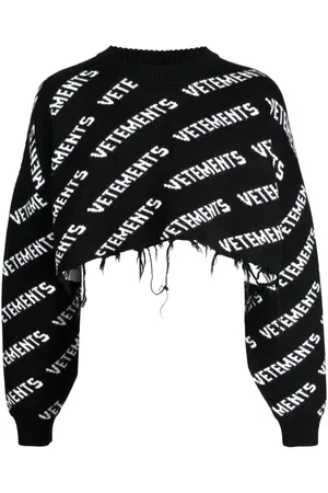 Vetements Logo intarsia-knit distressed jumper