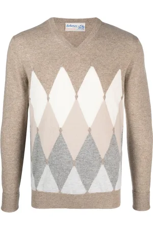 BALLANTYNE Argyle-knit V-neck cashmere jumper