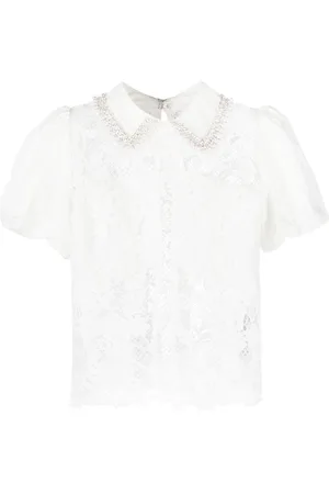 Self-Portrait Faux-pearl detail guipure-lace blouse