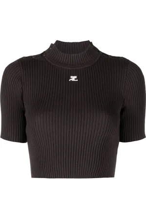 Courrèges Logo-embroidered ribbed crop top