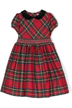 SIOLA Tartan-check embroidered-waist midi dress