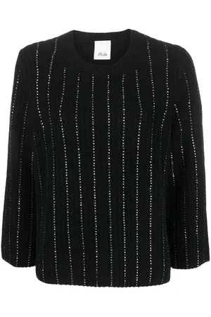 Allude Rhinestone-stripes ribbed-knit jumper