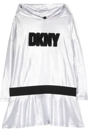 DKNY Logo-patch high-shine hooded dress