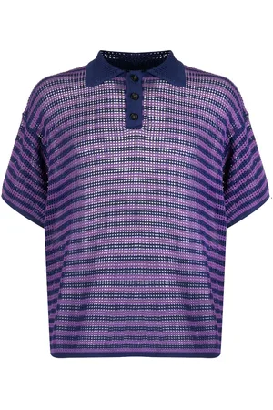 BODE Striped open-knit polo shirt