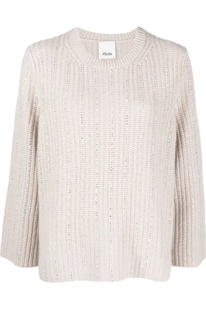 Allude Rhinestone-stripes ribbed-knit jumper